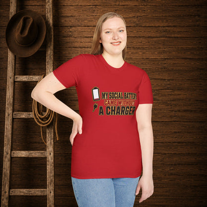 Social Battery No Charger  Adult T-Shirt