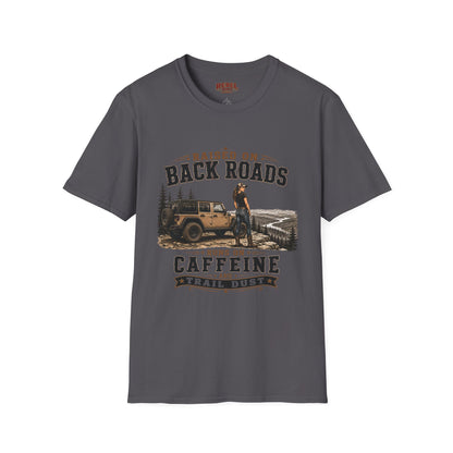Backroads Caffeine Dust   Adult Size T-Shirt