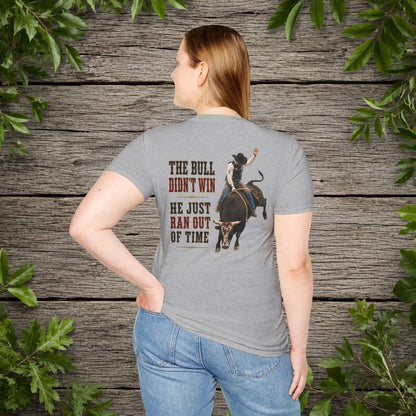 Bull Ran Out of Time (Back)  Adult T-Shirt