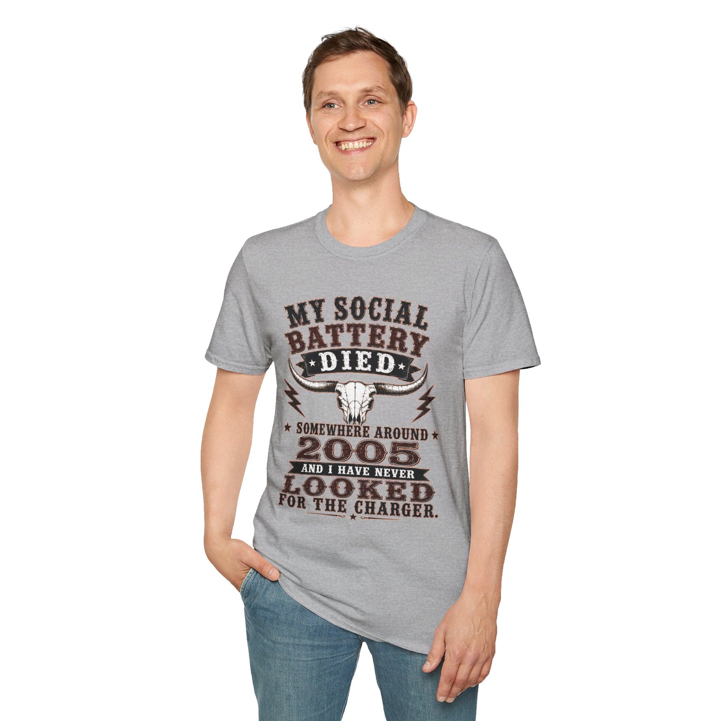 Social Battery Died  Adult Size T-Shirt