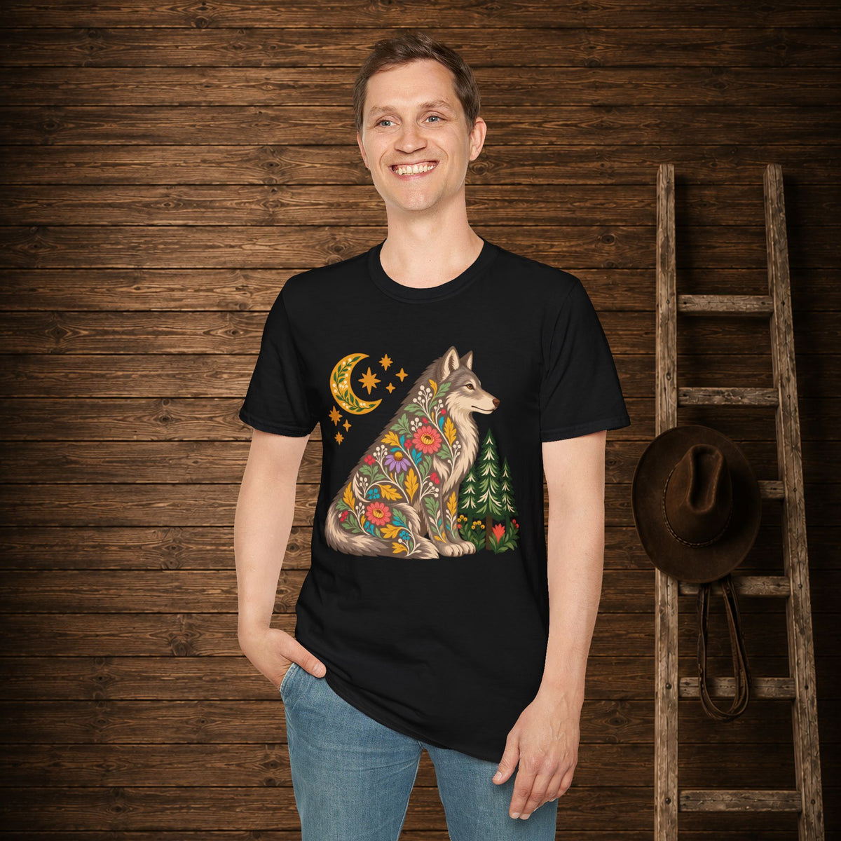 Fall Bloom Wolf  Adult Size T-Shirt