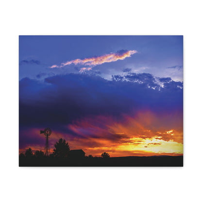 Windmill Sunset Matte Canvas Art