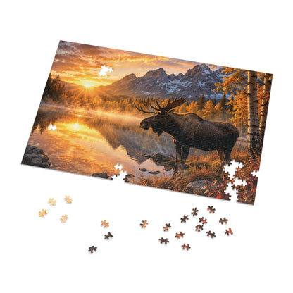 Morning Fall Moose  Jigsaw Puzzle with Tin