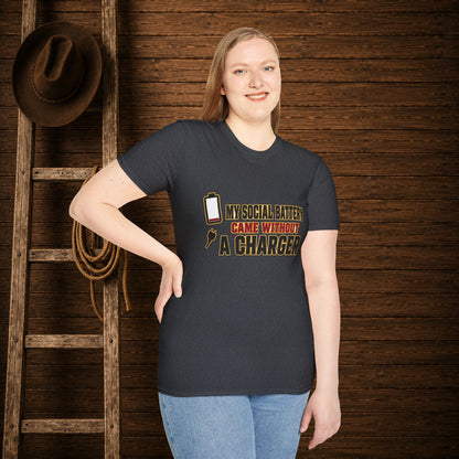 Social Battery No Charger  Adult T-Shirt