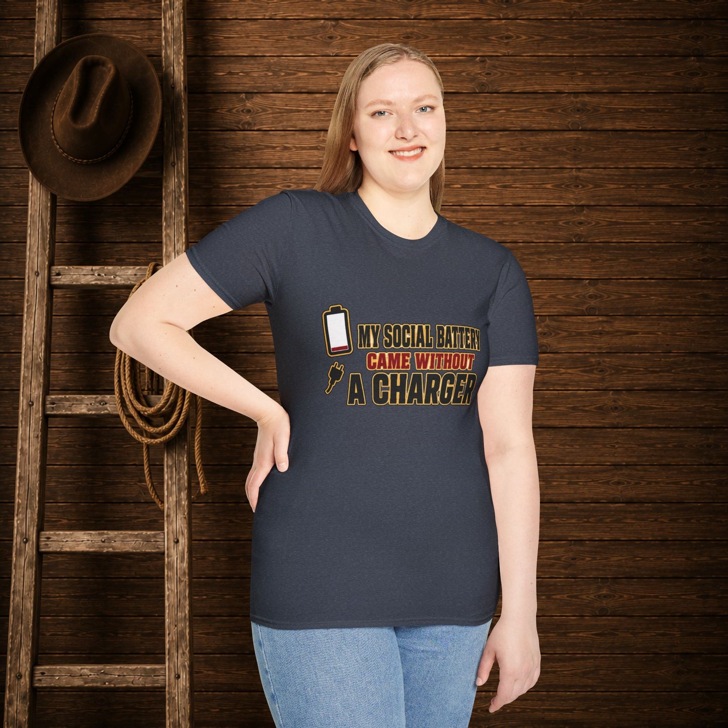 Social Battery No Charger  Adult T-Shirt