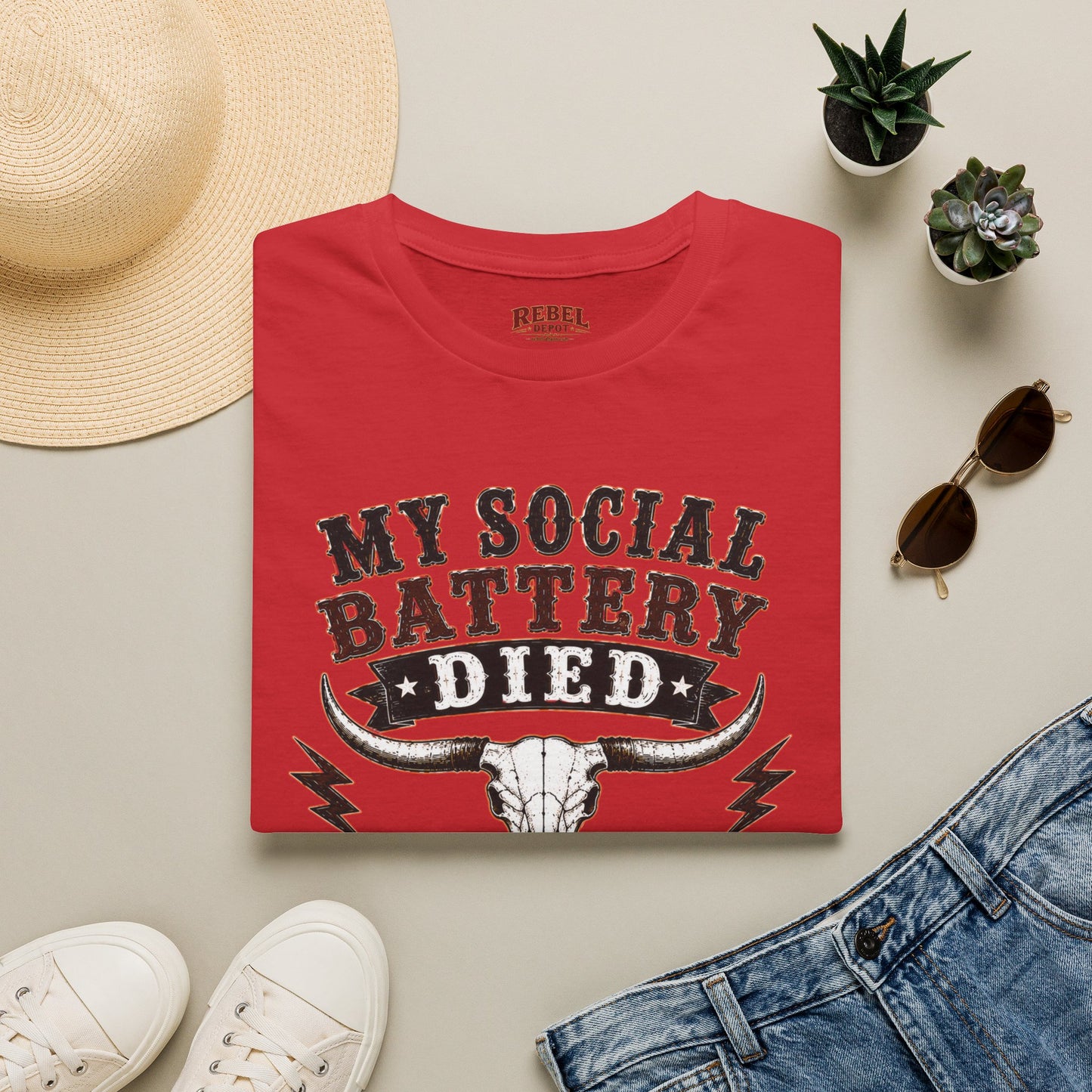 Social Battery Died  Adult Size T-Shirt