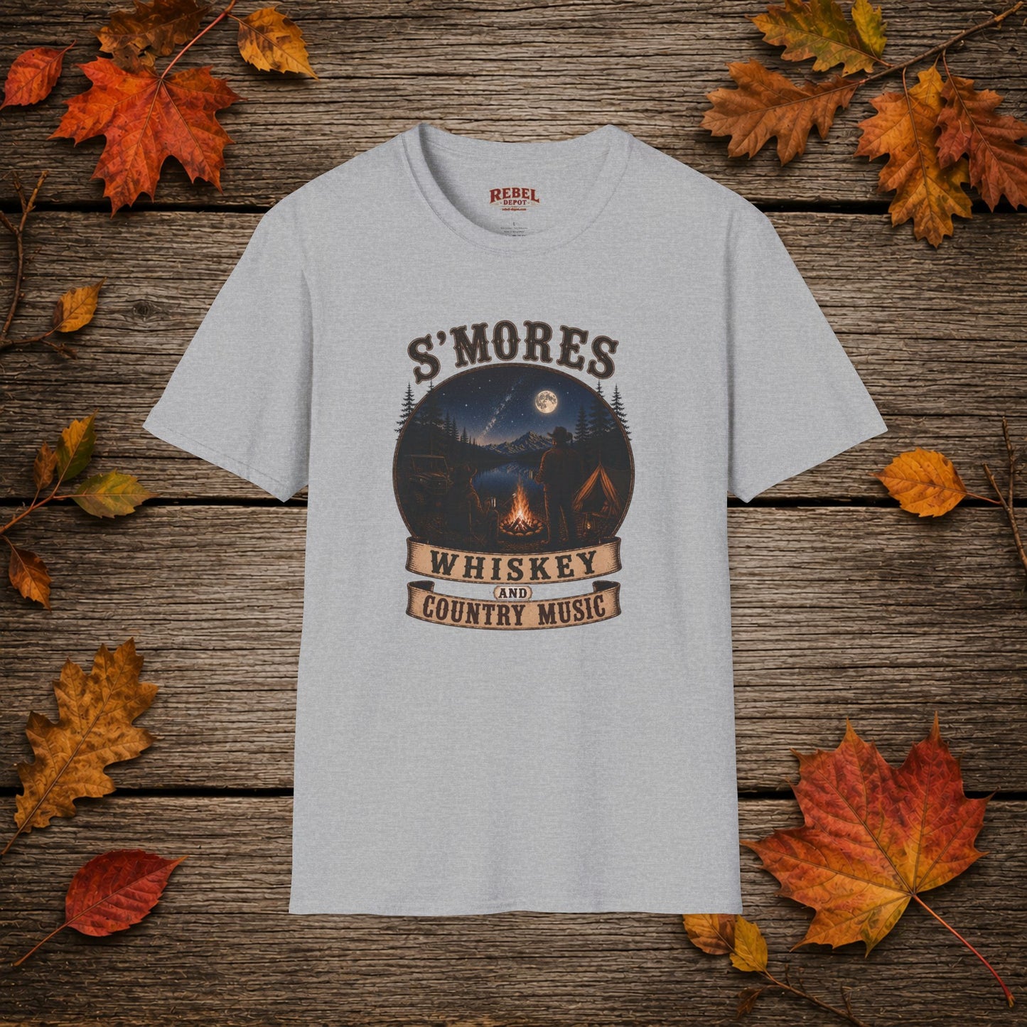 Smores Whiskey and Music   Adult Size T-Shirt