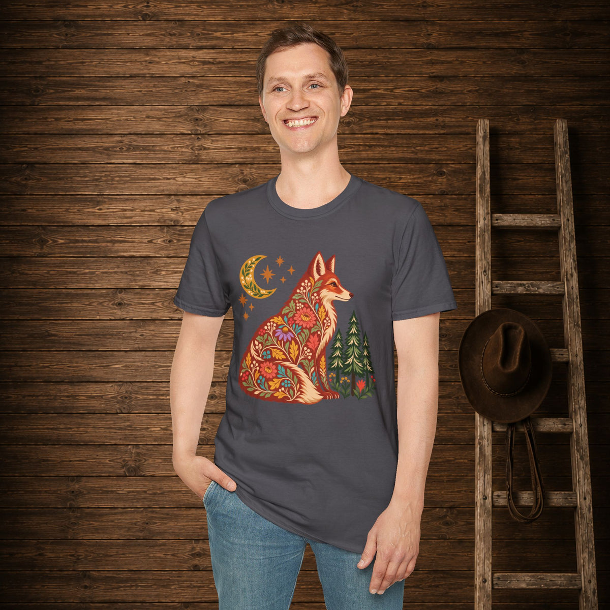Fall Bloom Fox  Adult Size T-Shirt