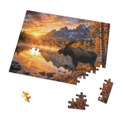 Morning Fall Moose  Jigsaw Puzzle with Tin