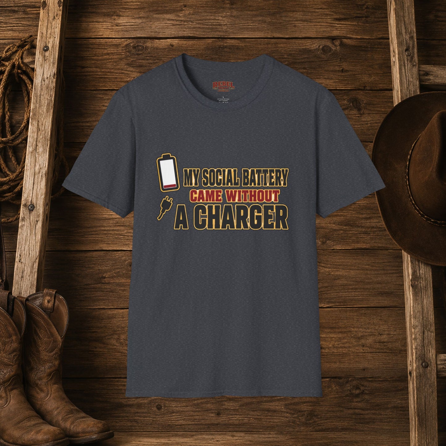 Social Battery No Charger  Adult T-Shirt
