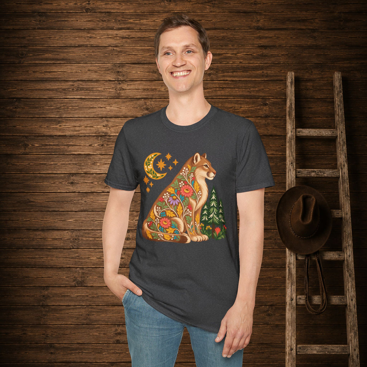 Fall Bloom Cougar   Adult Size T-Shirt
