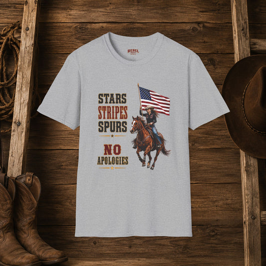 Stars Stripes and Spurs Cowgirl (Front)  Adult T-Shirt   ***20% Off At Checkout!***