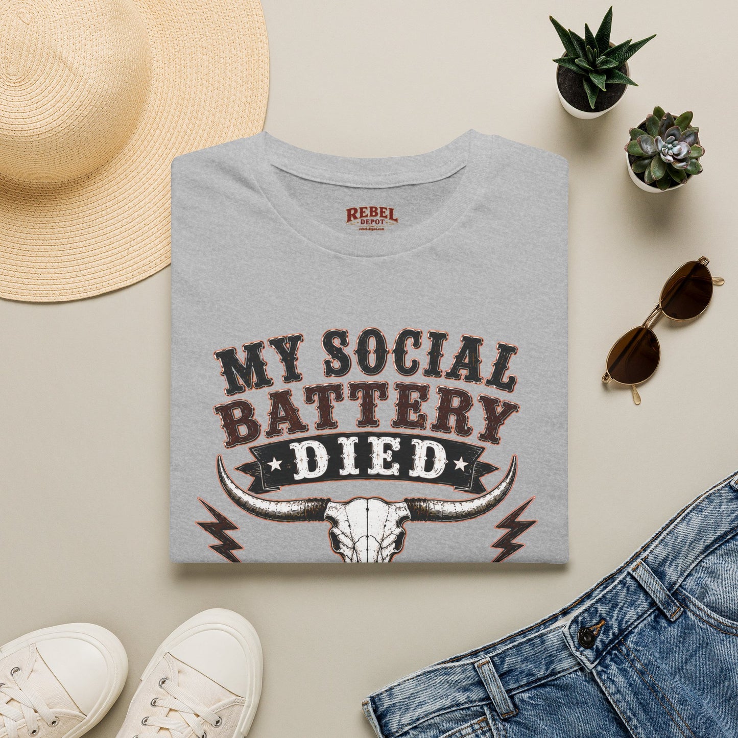 Social Battery Died  Adult Size T-Shirt