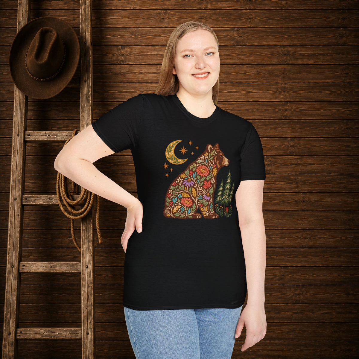 Fall Bloom Bear   Adult Size T-Shirt