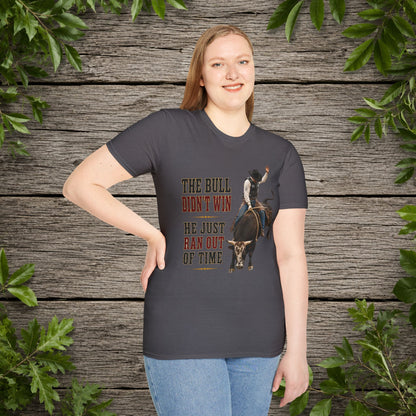 Bull Ran Out Of Time (Front)  Adult T-Shirt