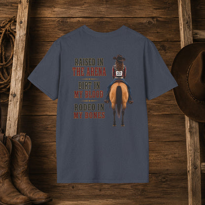 Raised Dirt Rodeo Cowgirl (Back)  Adult T-Shirt