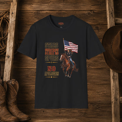 Stars Stripes and Spurs Cowgirl (Front)  Adult T-Shirt