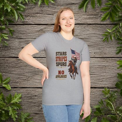 Stars Stripes and Spurs Cowgirl (Front)  Adult T-Shirt