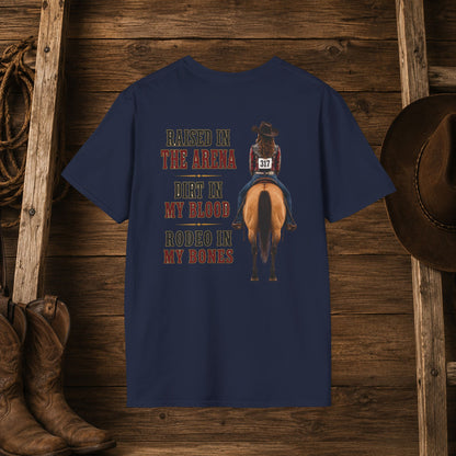 Raised Dirt Rodeo Cowgirl (Back)  Adult T-Shirt