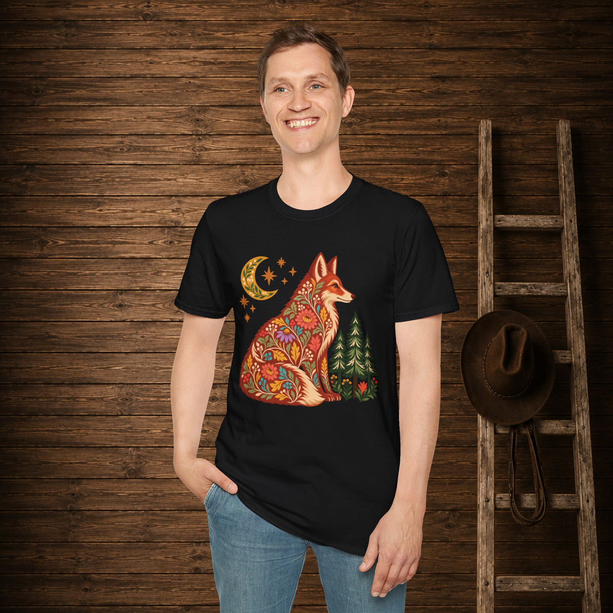 Fall Bloom Fox  Adult Size T-Shirt