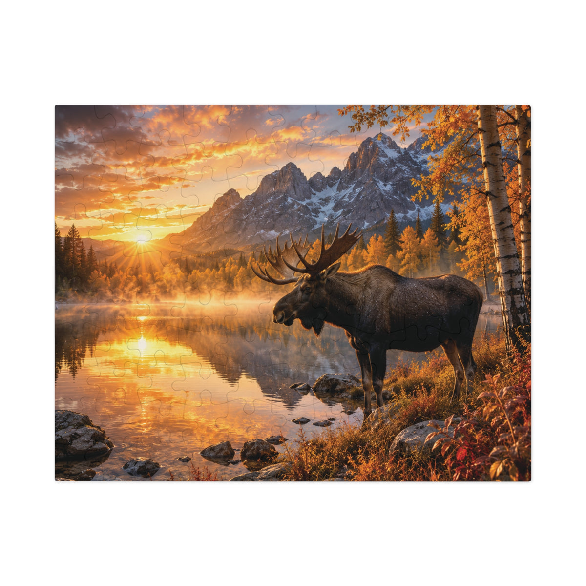 Morning Fall Moose  Jigsaw Puzzle with Tin