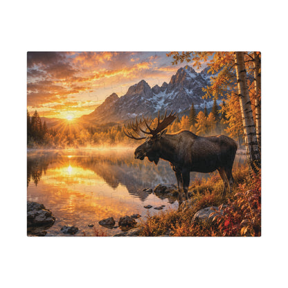 Morning Fall Moose  Jigsaw Puzzle with Tin