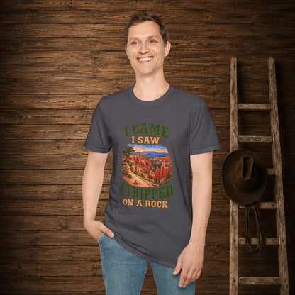 Came Saw Tripped On A Rock  Adult Size T-Shirt