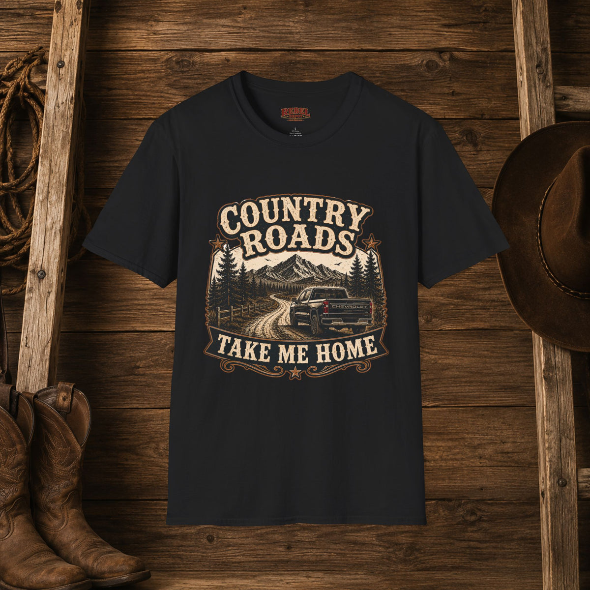 Country Roads Chevy   Adult Size T-Shirt