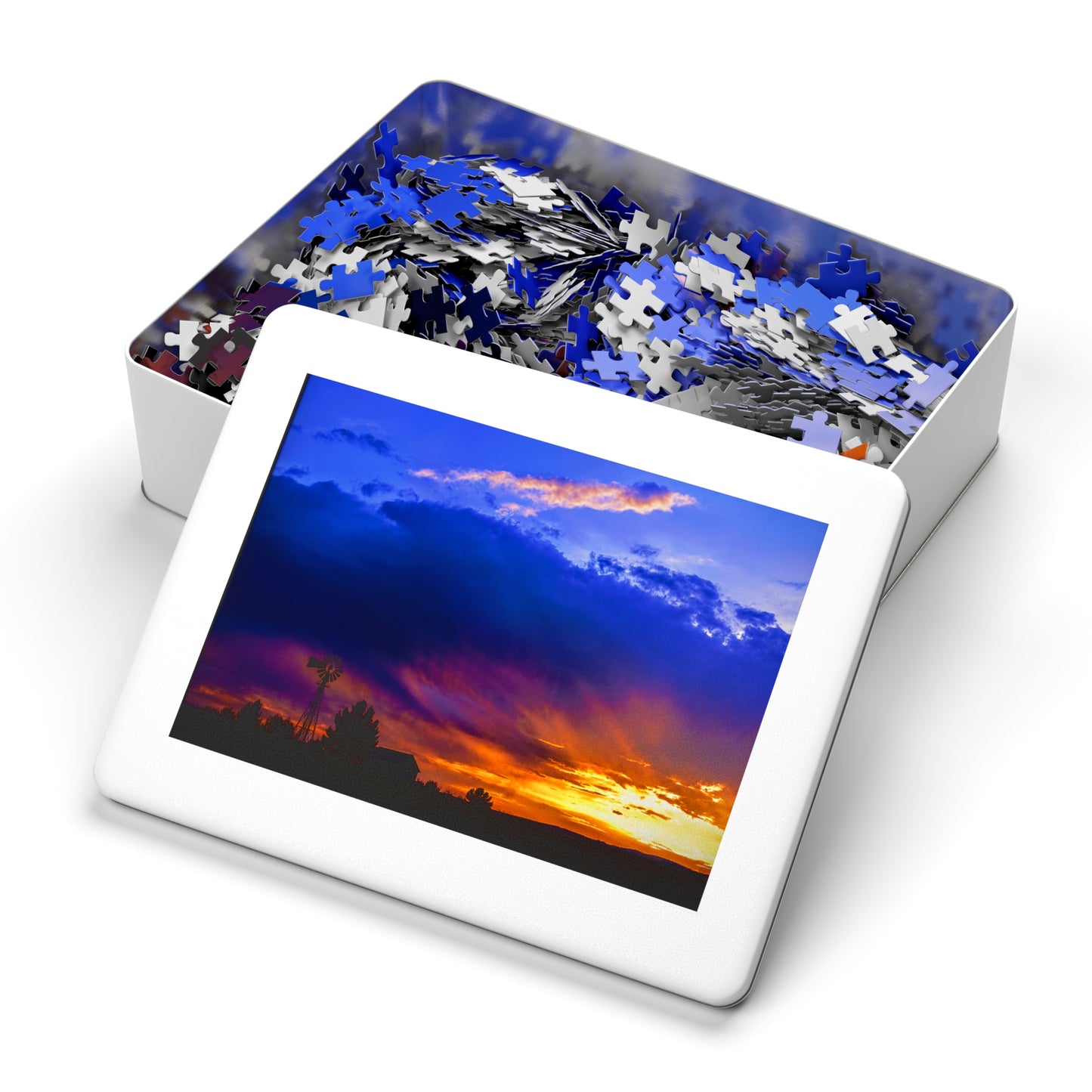 Windmill Sunset  Jigsaw Puzzle in Tin