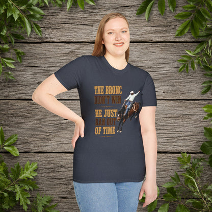 Bronc Ran Out Of Time (Front)  Adult T-Shirt