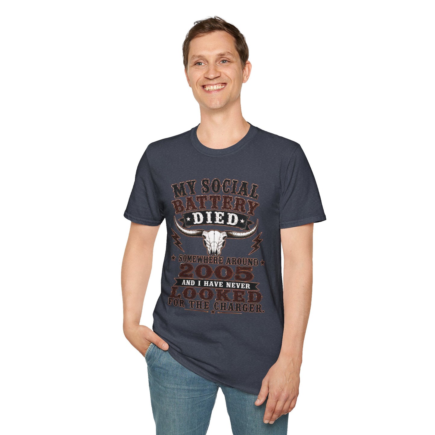 Social Battery Died  Adult Size T-Shirt