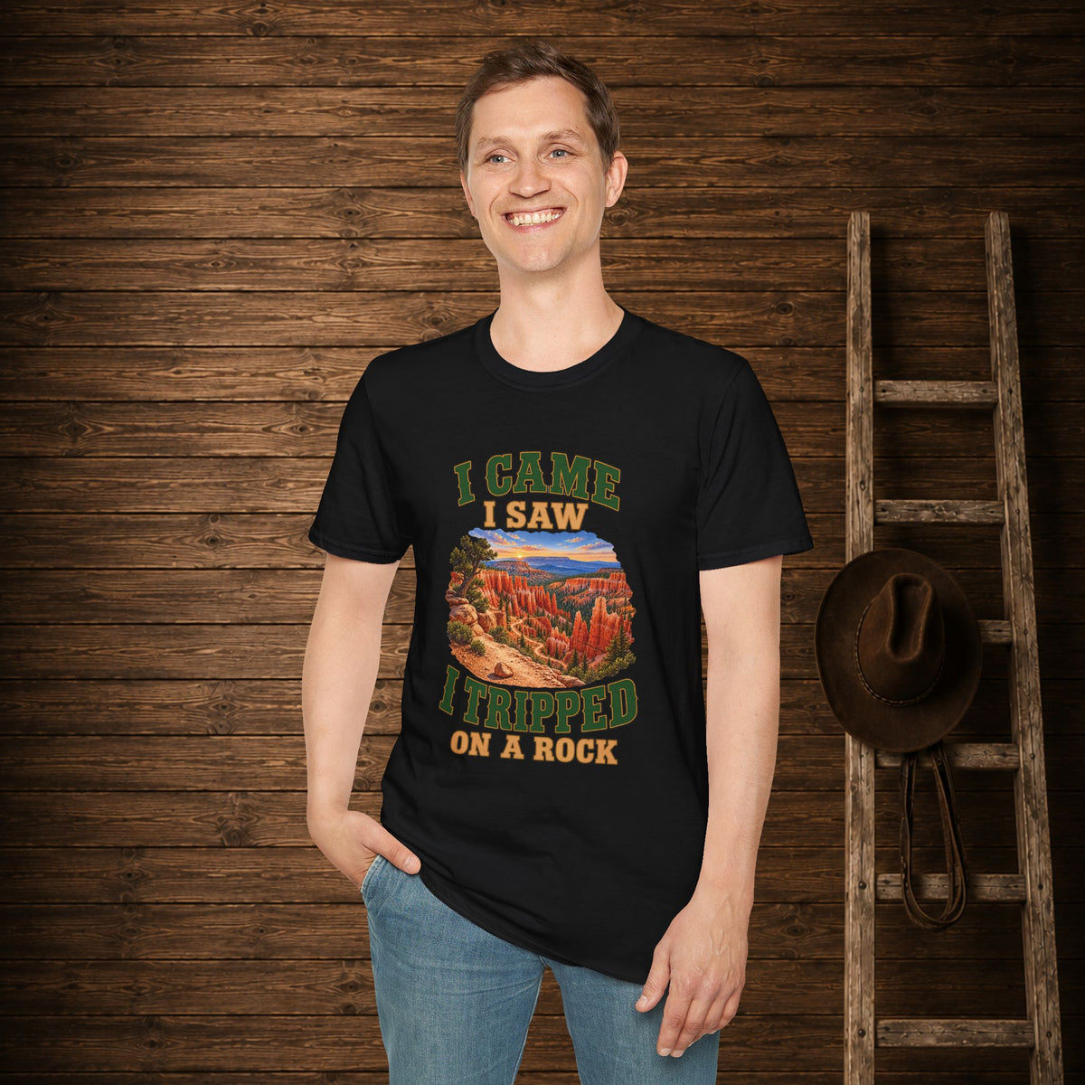 Came Saw Tripped On A Rock  Adult Size T-Shirt
