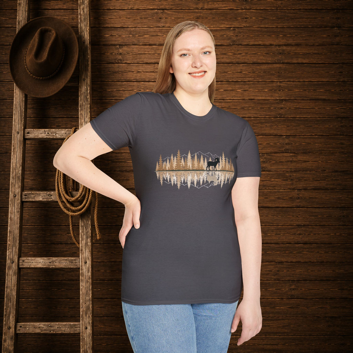 Big Horn Sheep Reflection   Adult Size T-Shirt