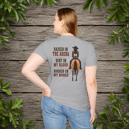 Raised Dirt Rodeo Cowgirl (Back)  Adult T-Shirt