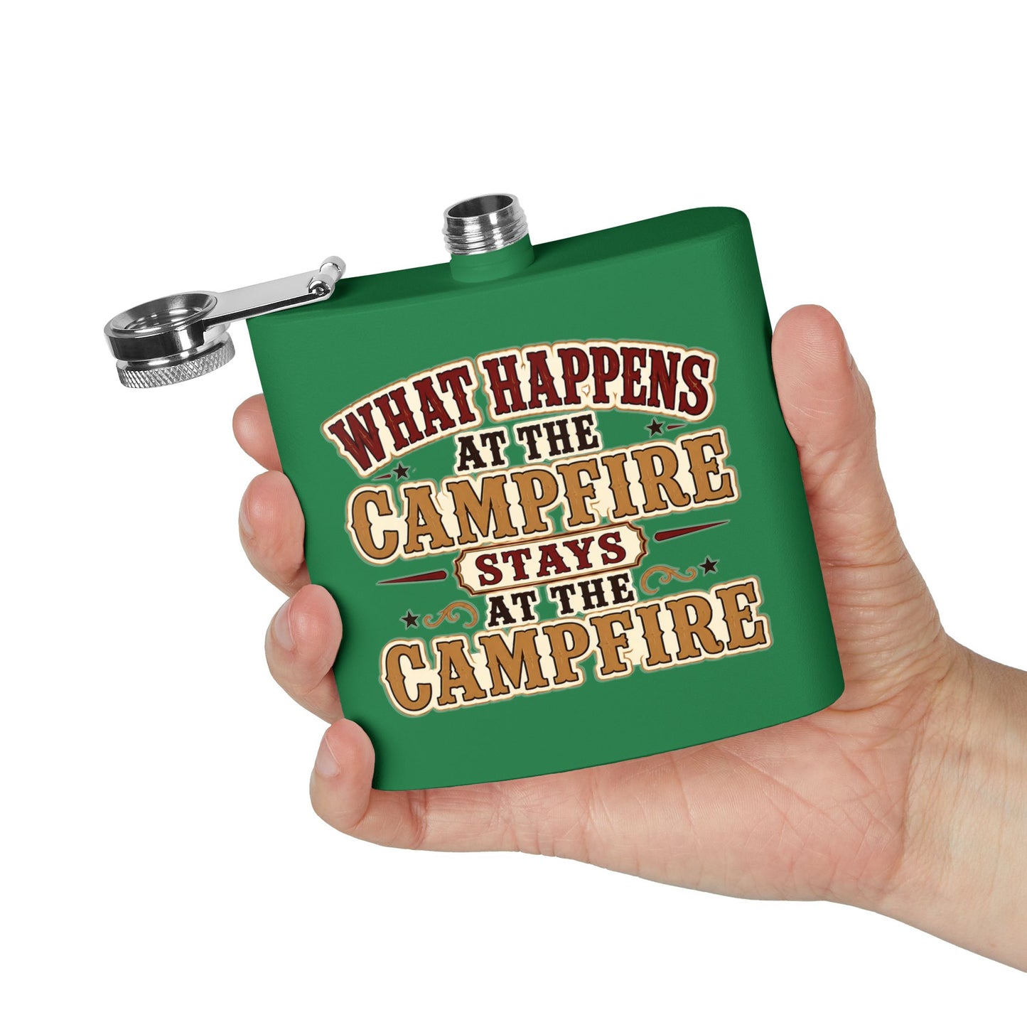 Happens At Campfire  Stainless Steel Flask, 6oz