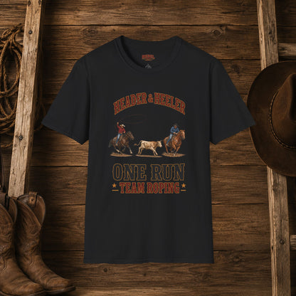 One Run Team Roping  Adult T-Shirt