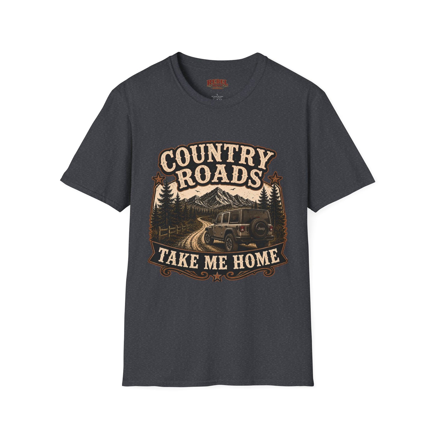 Country Roads Jeep  Adult Size T-Shirt