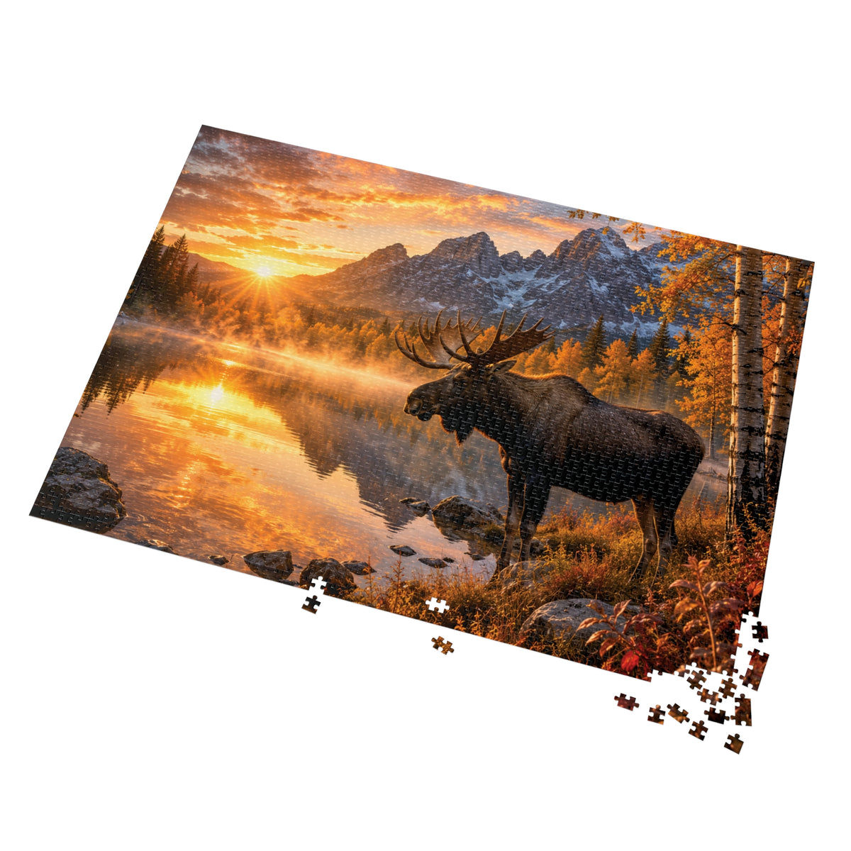 Morning Fall Moose  Jigsaw Puzzle with Tin