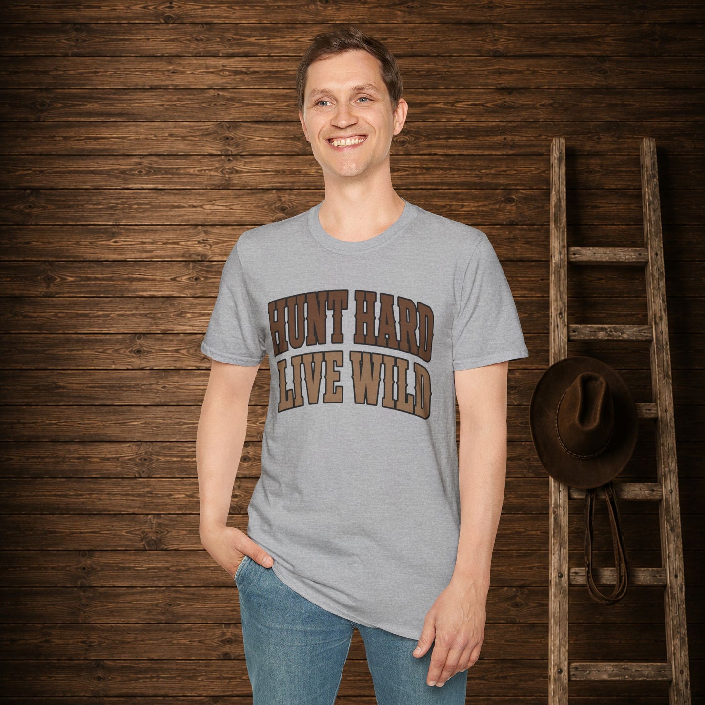 Hunt Hard Live Wild  Adult T-Shirt