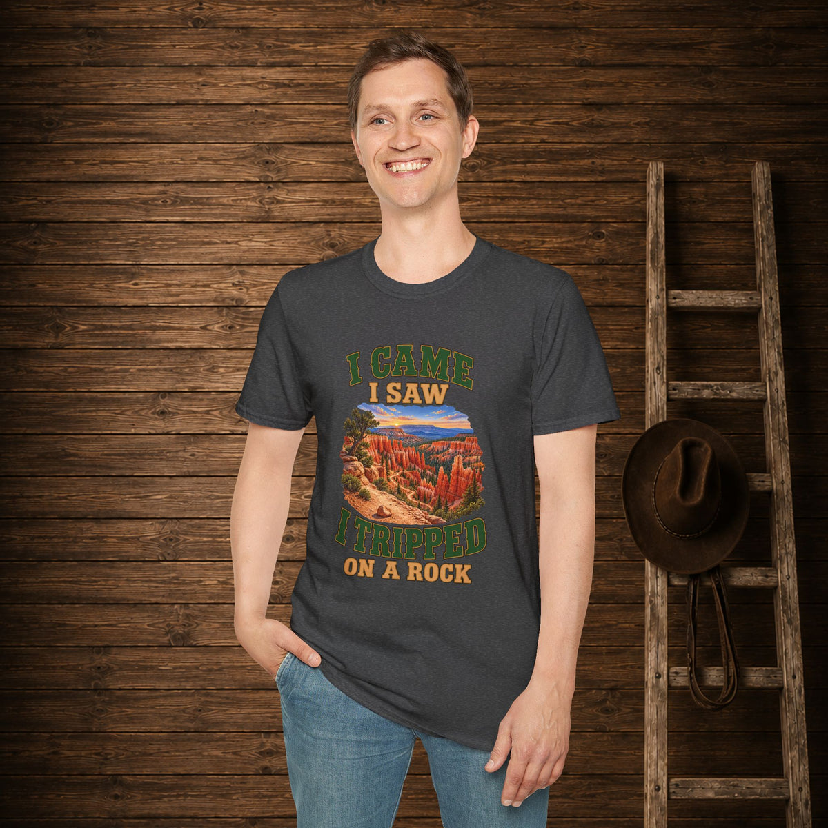 Came Saw Tripped On A Rock  Adult Size T-Shirt