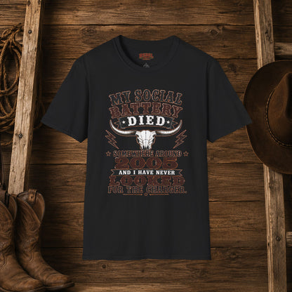 Social Battery Died  Adult Size T-Shirt