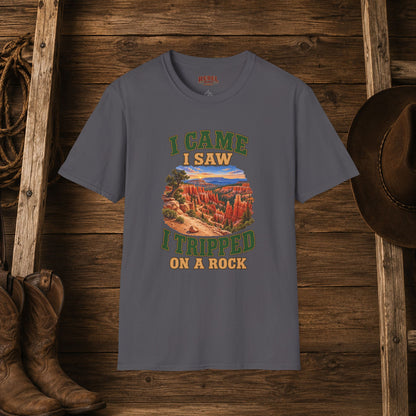 Came Saw Tripped On A Rock  Adult Size T-Shirt