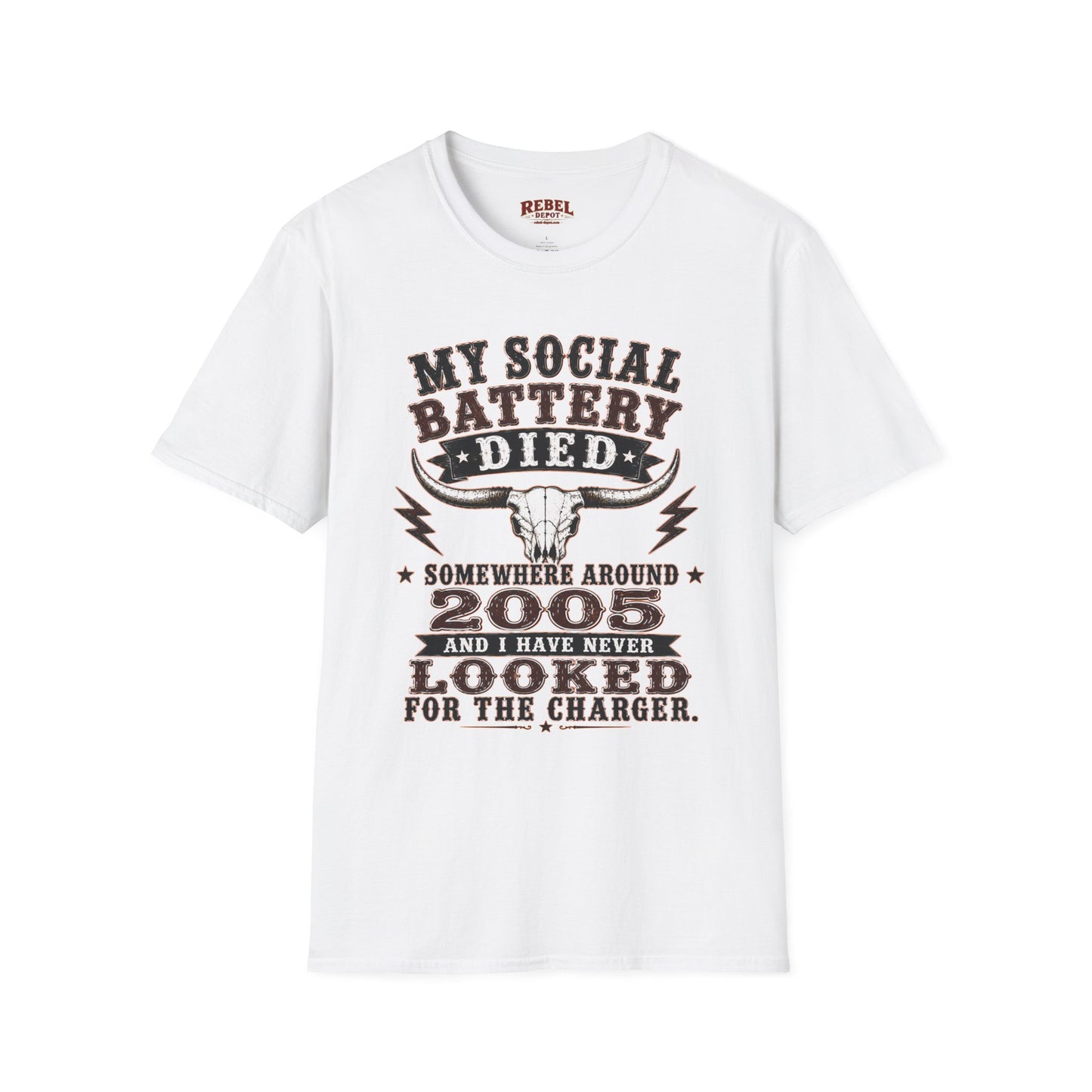 Social Battery Died  Adult Size T-Shirt
