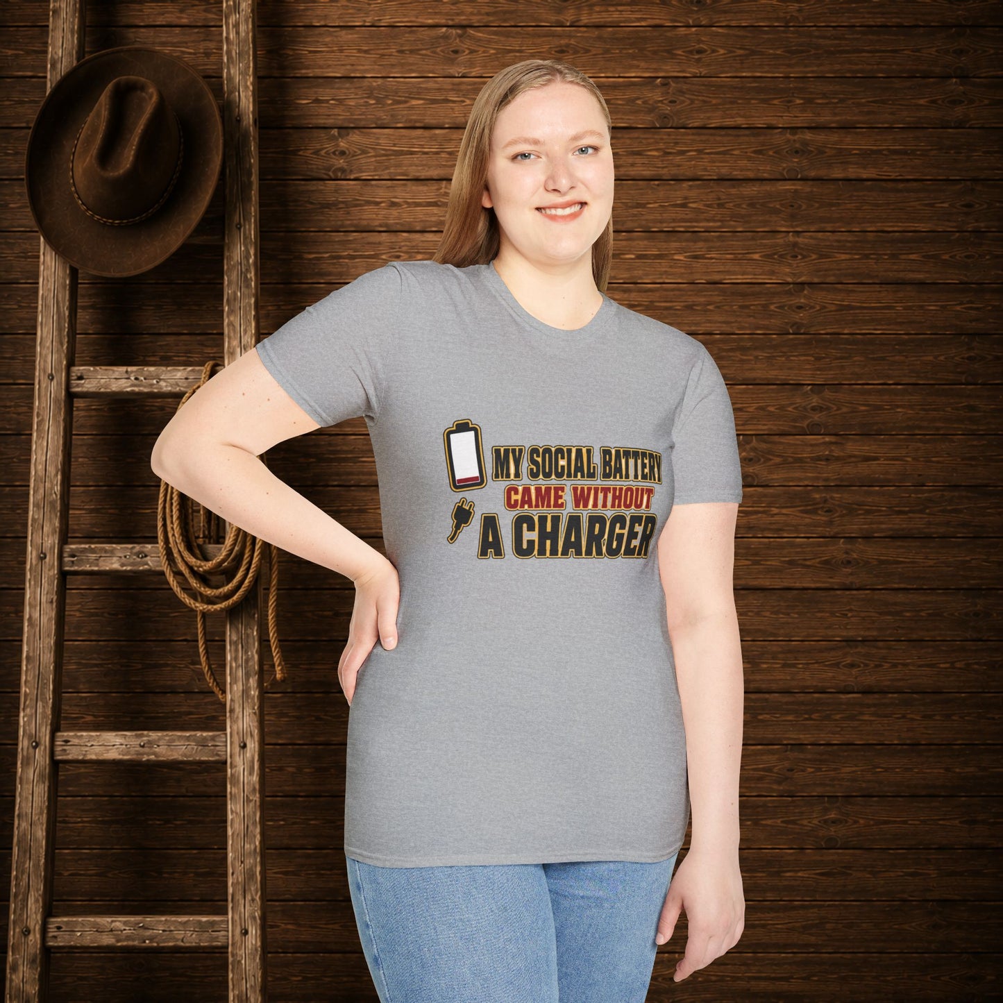 Social Battery No Charger  Adult T-Shirt
