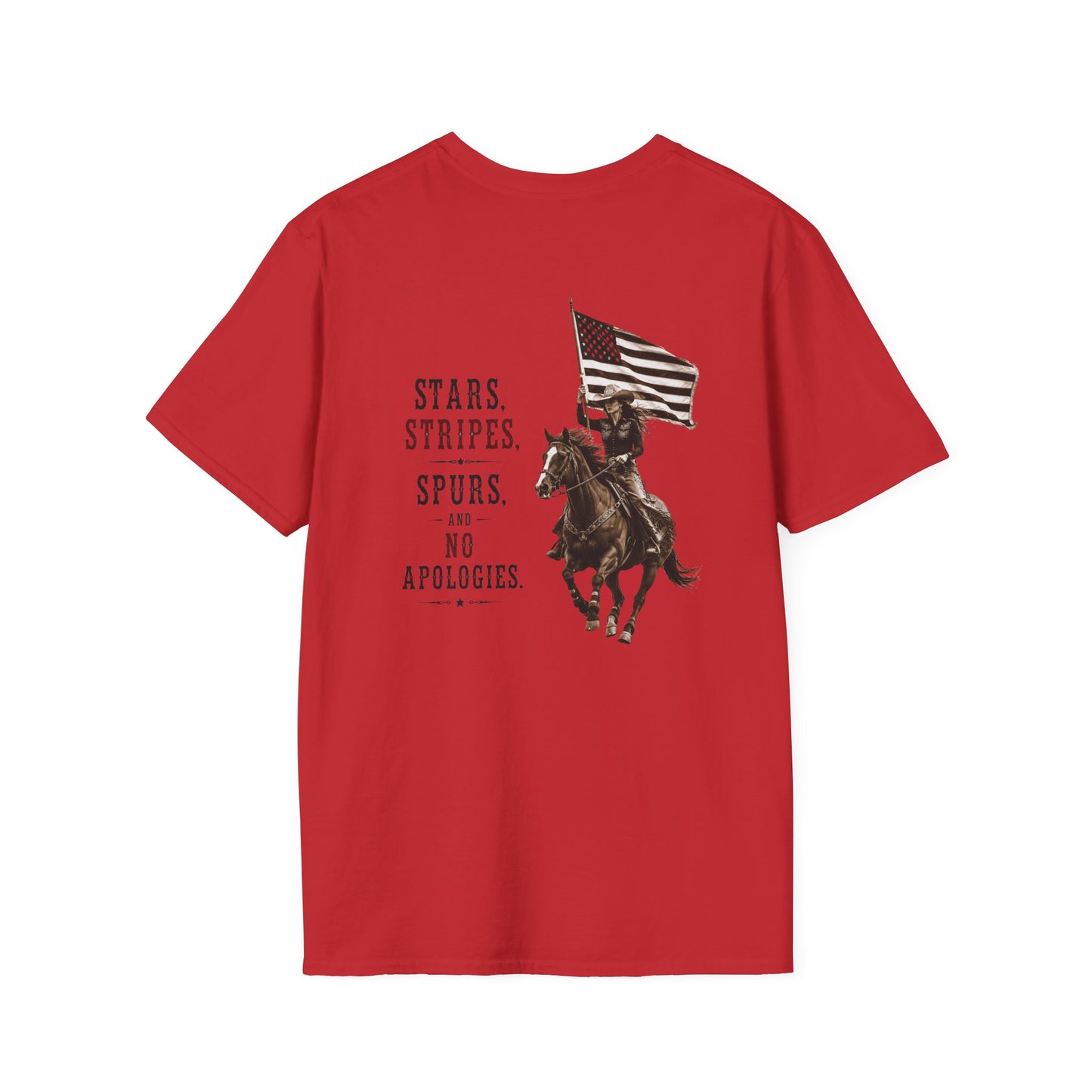 Stars Stripes and Spurs Cowgirl  (Back) T-Shirt