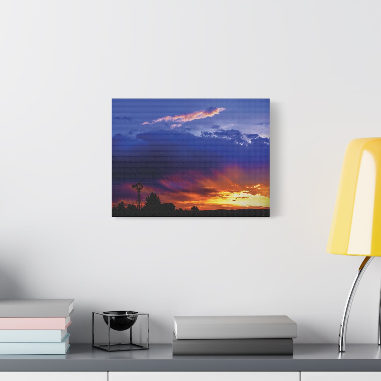Windmill Sunset Matte Canvas Art