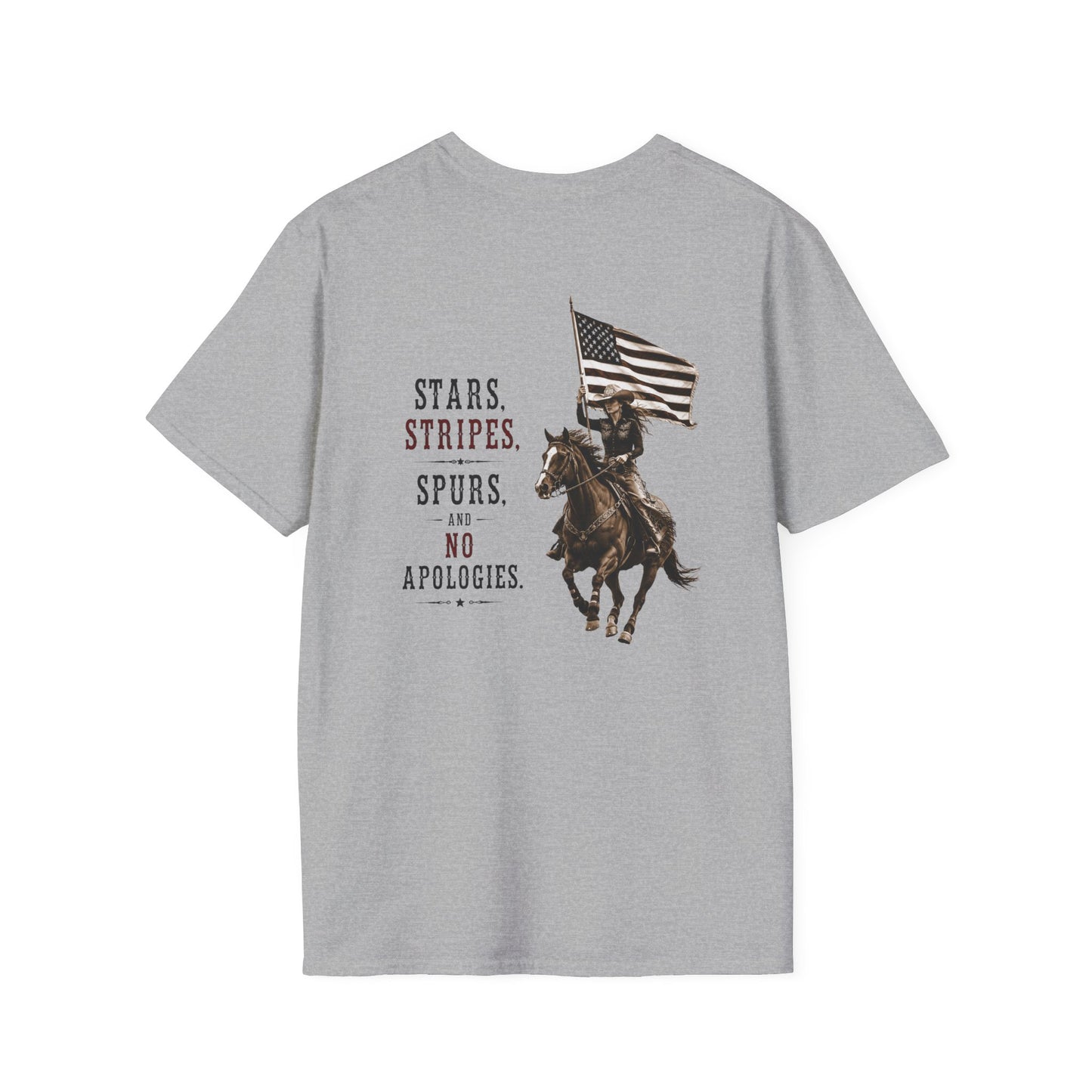 Stars Stripes and Spurs Cowgirl  (Back) T-Shirt