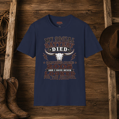 Social Battery Died  Adult Size T-Shirt