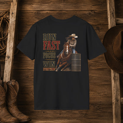 Run Focus Win Cowgirl  (Back)  Adult T-Shirt
