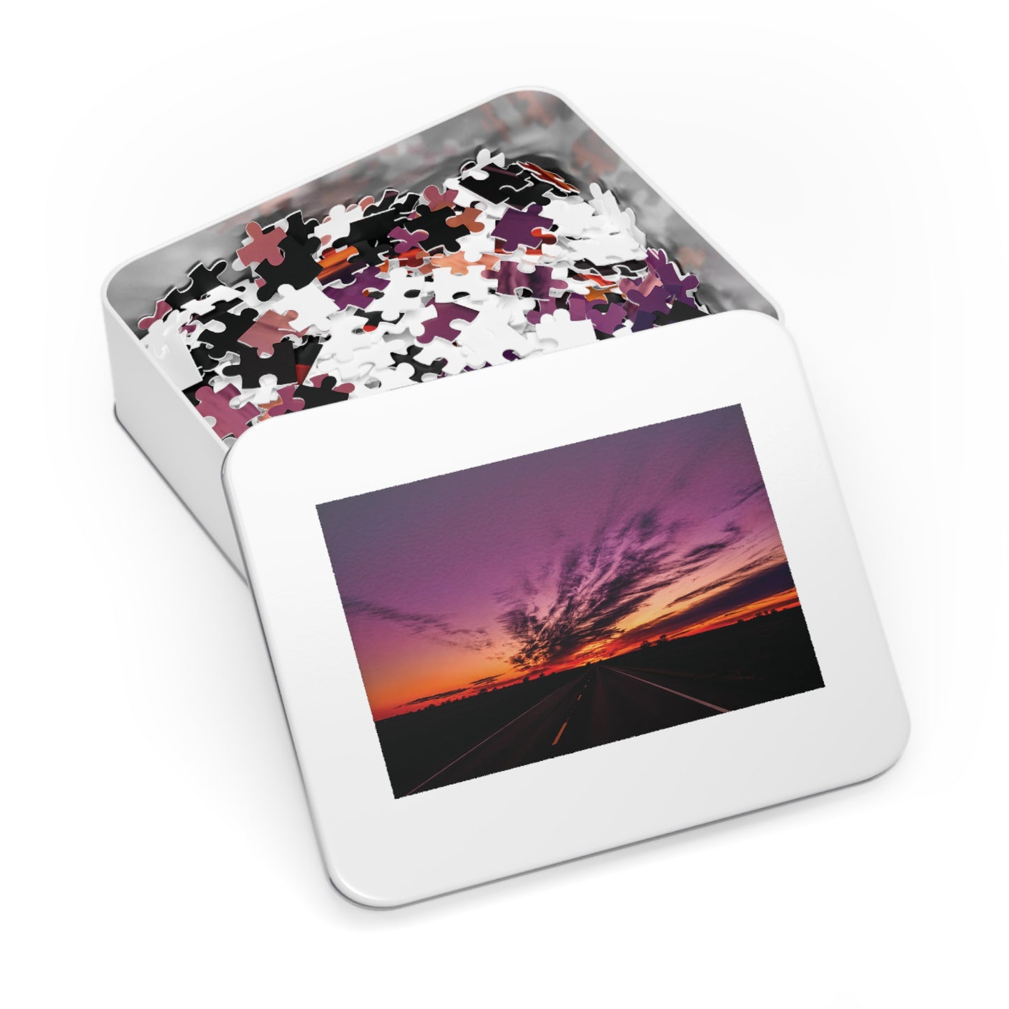 Backroad Sunset  Jigsaw Puzzle with Tin